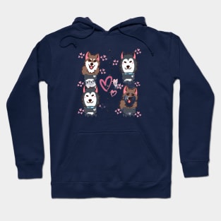 4 Husky Dogs with Hearts Hoodie